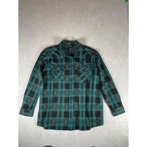 Wrangler Retro Mens‎ Plaid Green Orange Western Snap Front Long Sleeve Shirt XXL